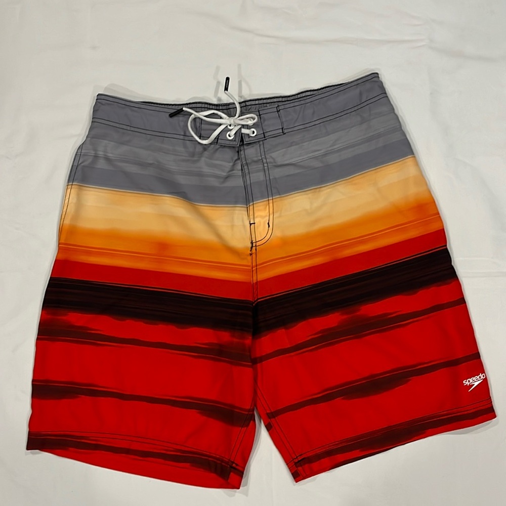 Men’s Speedo Swim Trunks, XL, Red, Orange, Gray, Black
